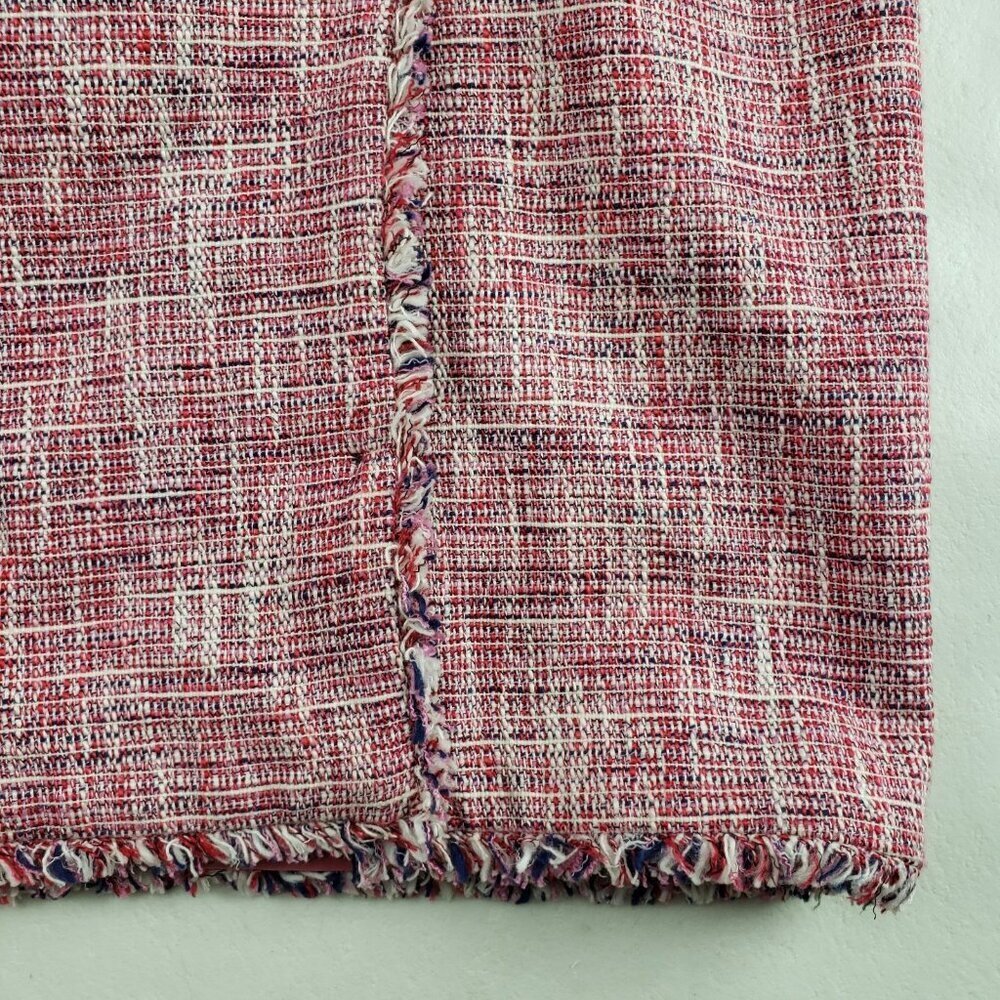 Banana Republic Tweed Fringe Dress Womens 4 Pink Sheath V Neck Faux Wrap - Picture 3 of 13